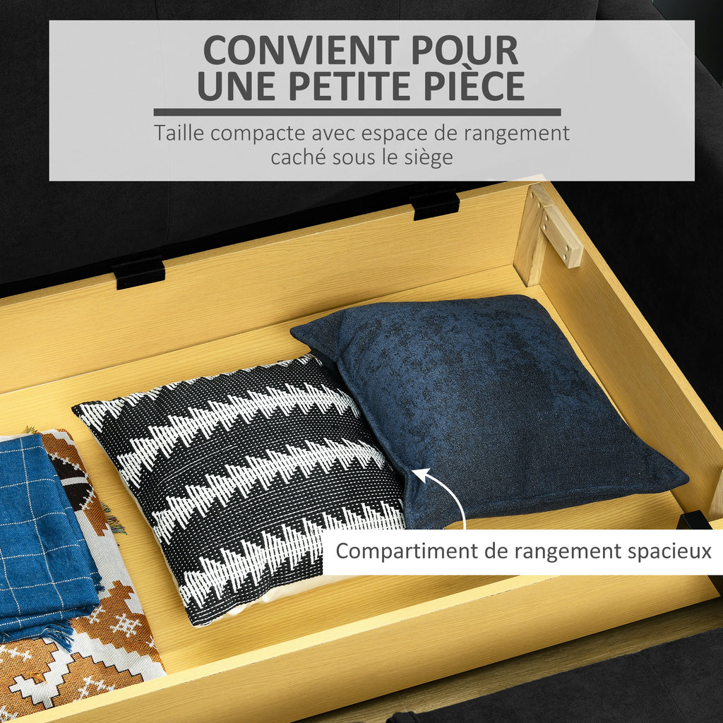 Canapé-lit 2 places convertible 2 en 1 avec 2 coussins et coffre de rangement intégré 152 x 101 x 81 cm gris foncé-4