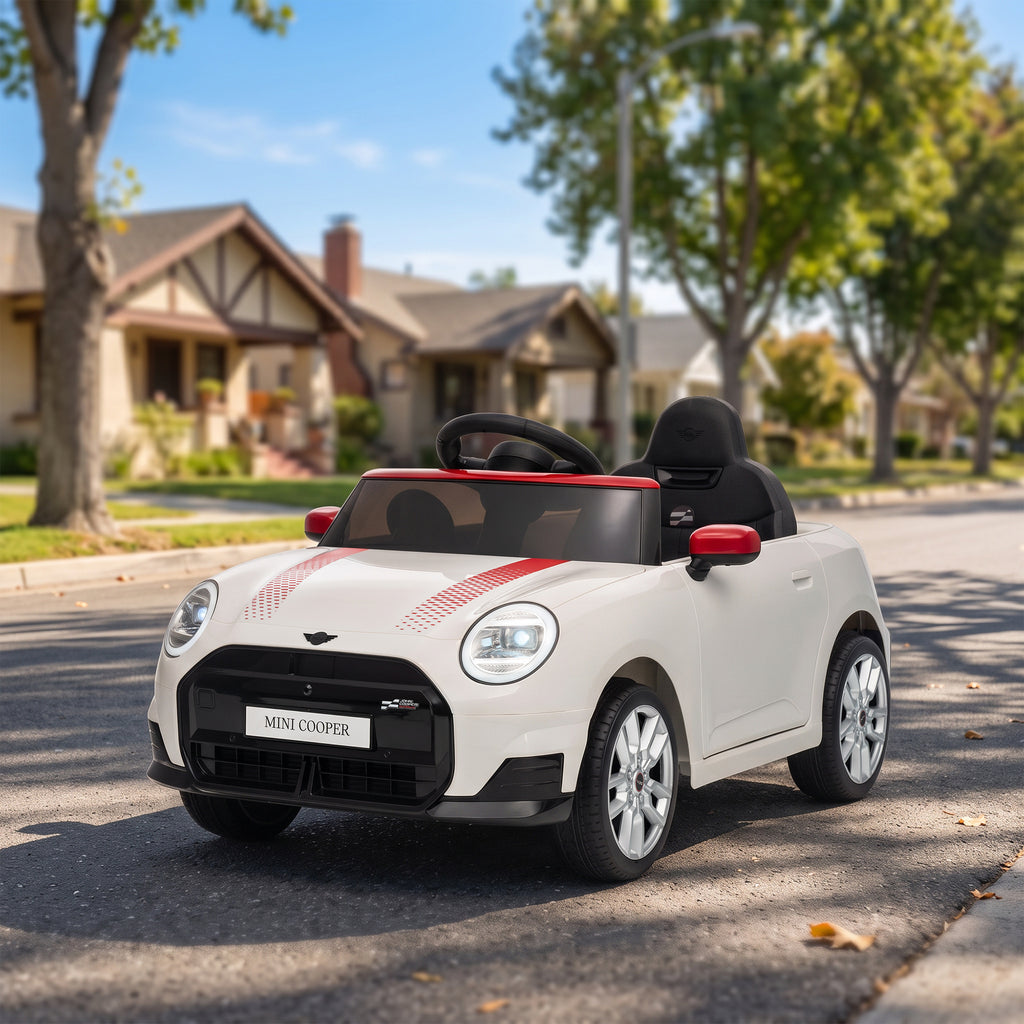 Voiture Électrique Enfants 12V MINI Cooper, Véhicule Électrique, 3-6 km/h, 2 Moteurs, Télécommande, pour 3-5 Ans, Blanc-1