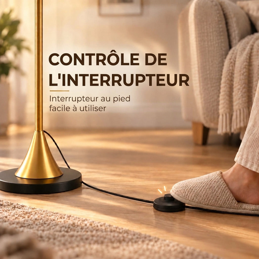 Lampadaire sur Pied Salon 40W avec Abat-Jour en Forme de Dôme, Interrupteur à Pédale, 158 cm, Doré et Blanc-5