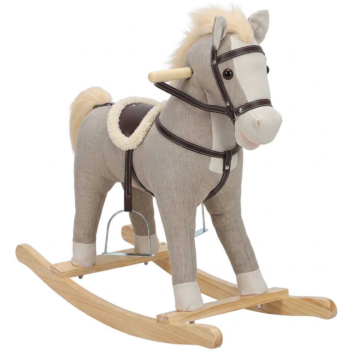 Cheval à bascule pour enfants, jouet à bascule bébé en tissu effet lin avec effets sonores et poignées de sécurité, gris-0