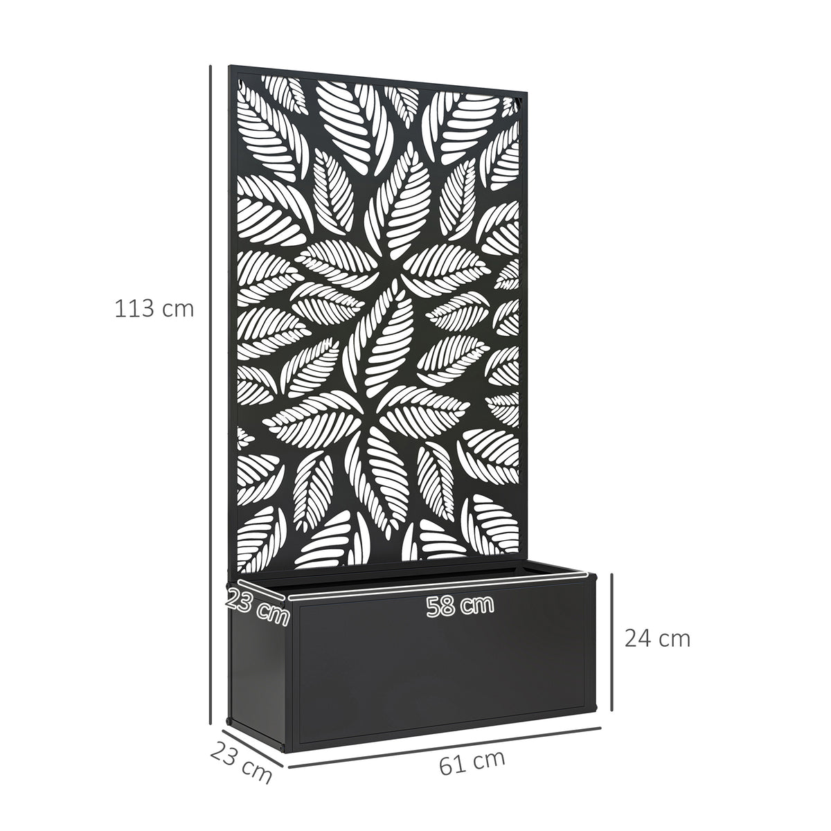 Jardinière avec treillis bac à fleurs rectangulaire grande taille panneau d'intimité métal 61 x 23 x 113 cm noir-2