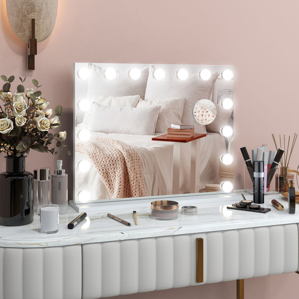 Miroir Maquillage Hollywood 58 x 48 cm, Miroir Coiffeuse LED, 15 Ampoules, 3 Modes d'Éclairage, Port USB de Charge-8