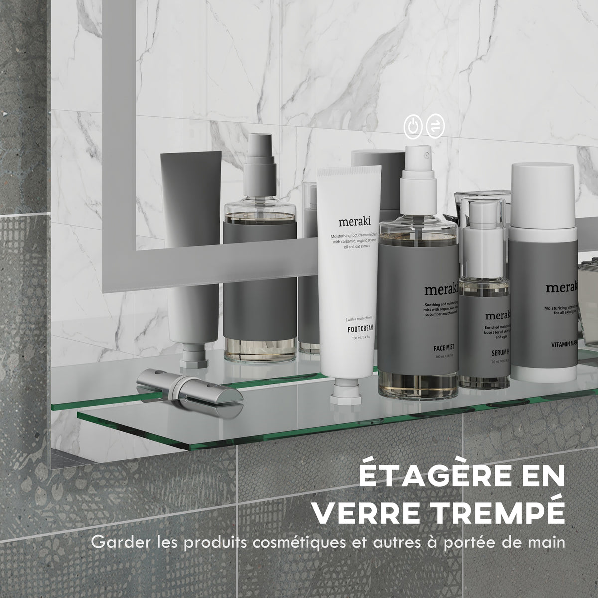 Miroir rectangulaire mural lumineux LED de salle de bain 80 x 60 cm-6