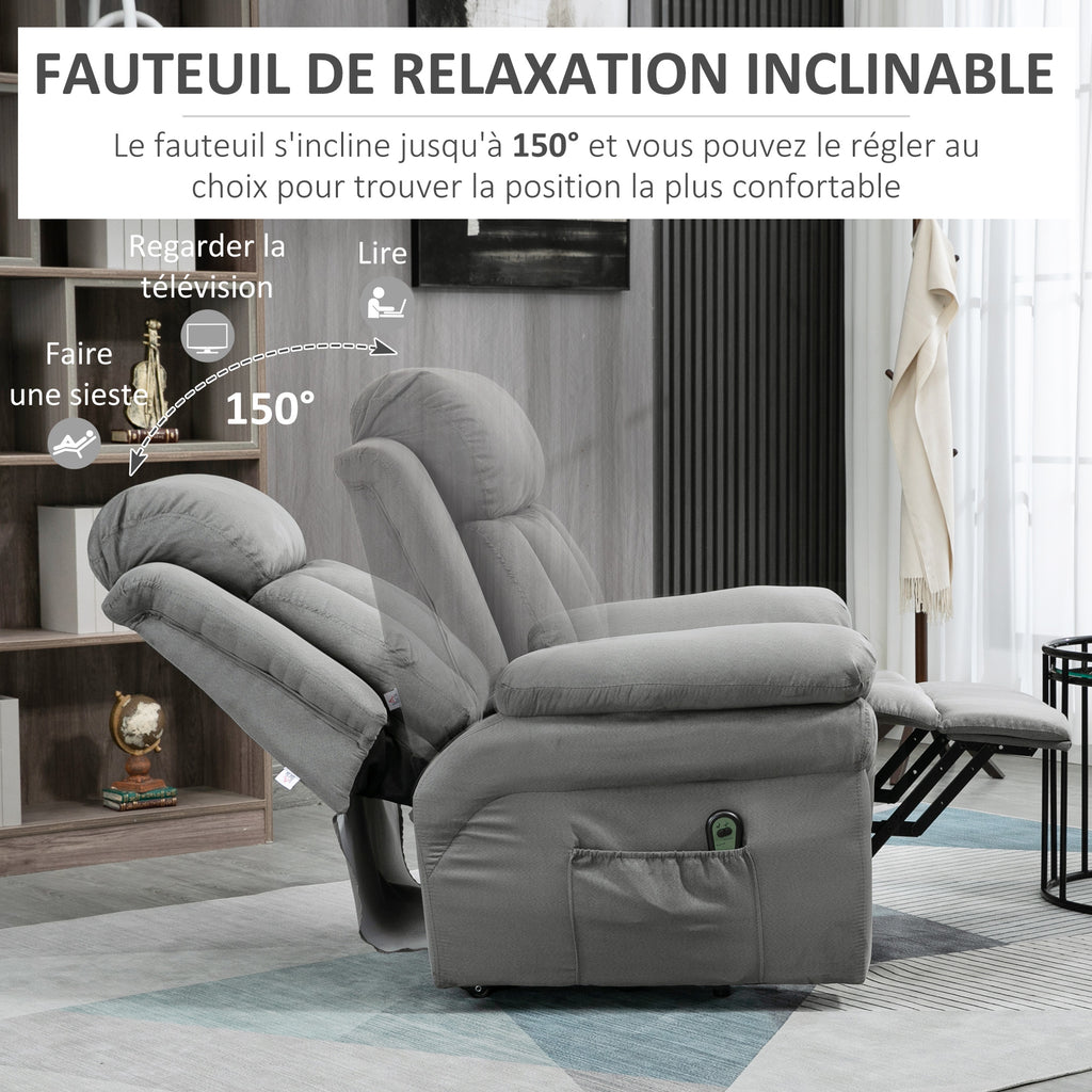 Fauteuil de Relaxation électrique Fauteuil releveur inclinable avec Repose-Pied Ajustable gris-4