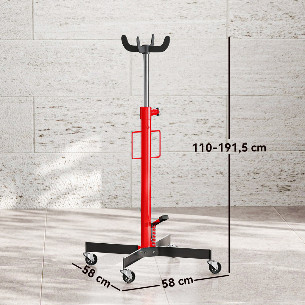 Vérin de fosse hydraulique, cric de levage 500 kg, avec roues pivotantes et pédale, acier, 58 x 58 x 110-191,5 cm rouge-2