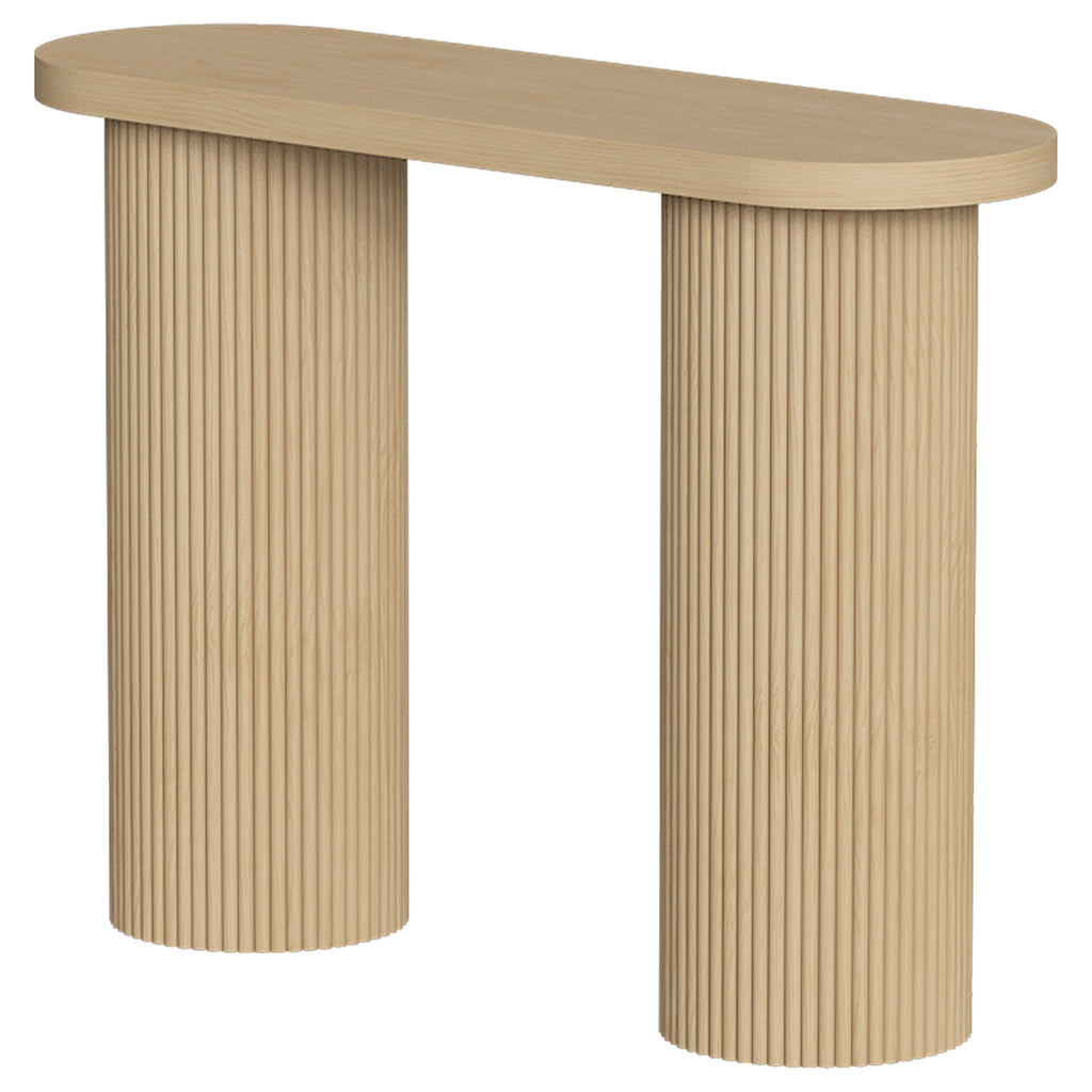 Table Console Cannelée, Rangement Dissimulé, Pieds Colonnes, Style Rustique, Console d'Entrée Étroite, 103x35x80cm Chêne-0