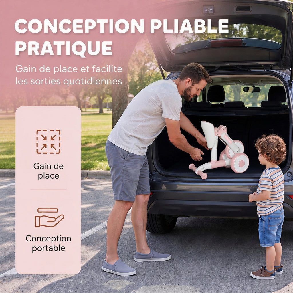 Draisienne Bébé 1-2 Ans Pliable, Siège Réglable, Direction Limitée à 135°, Pneus EVA Silencieux, 52x23x36,5cm, Rose-6