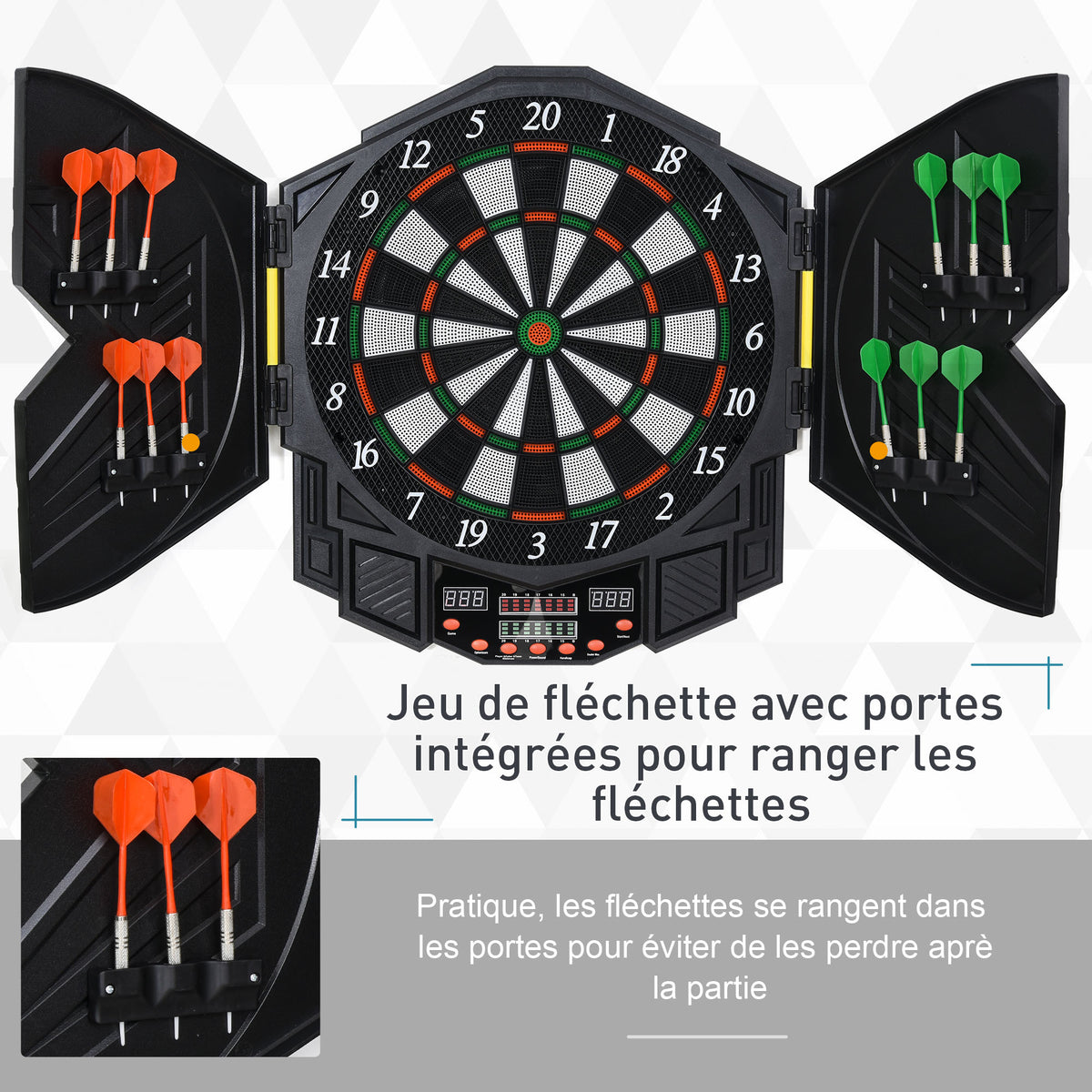 Cible de Fléchettes Électronique 27 Jeux jusqu'à 8 Joueurs LED Haut-parleur Noir-3