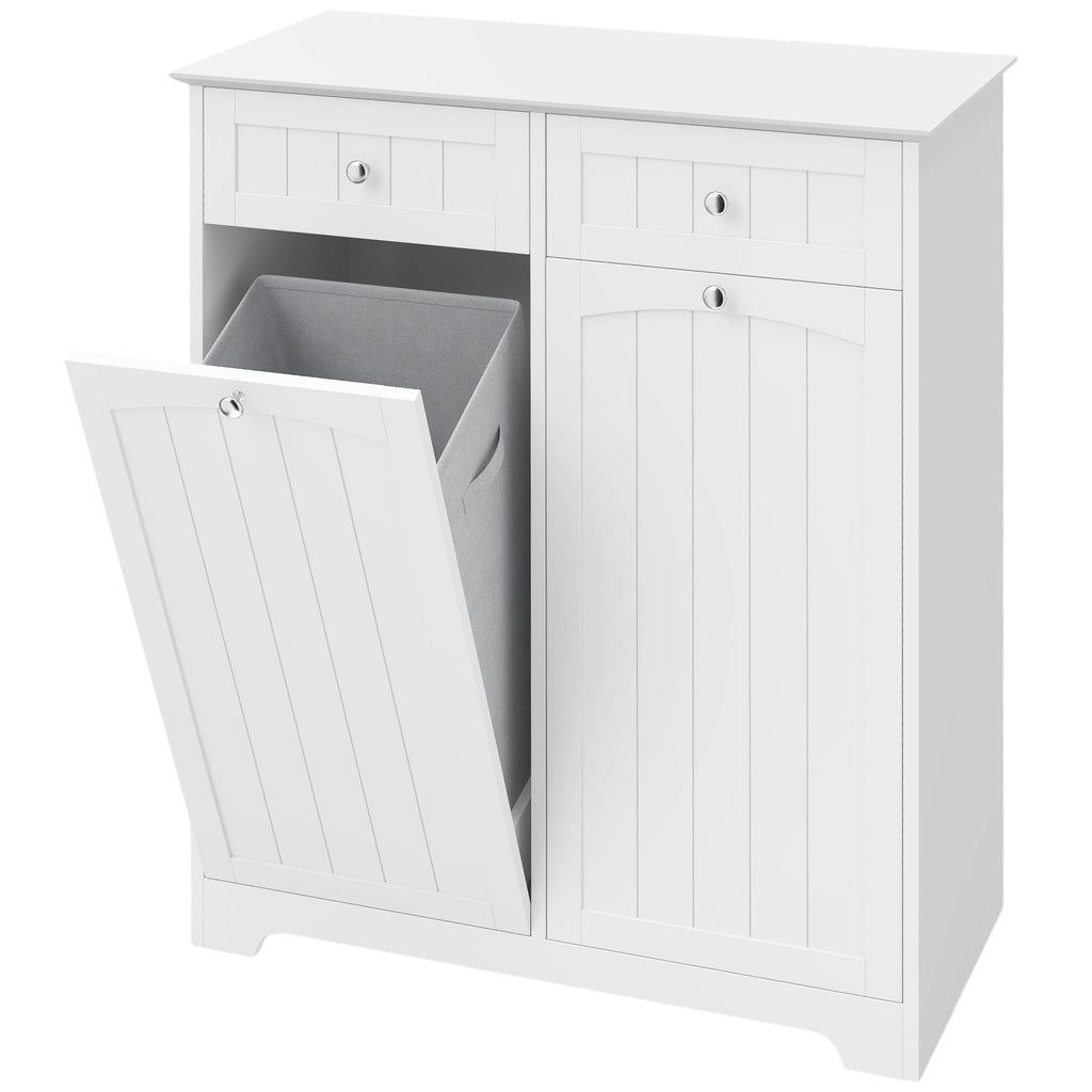 Meuble de Salle de Bain Moderne, 2 Tiroirs, 2 Paniers à Linge, Sacs Amovibles avec Poignées, 78 x 38 x 90 cm, Blanc-0