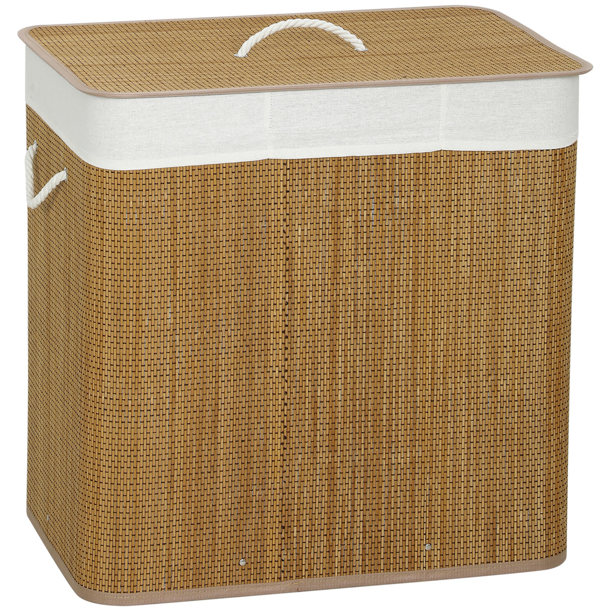 Panier à linge à trois compartiments avec couvercle, panier à linge en bambou 144 L avec poignées en corde-0