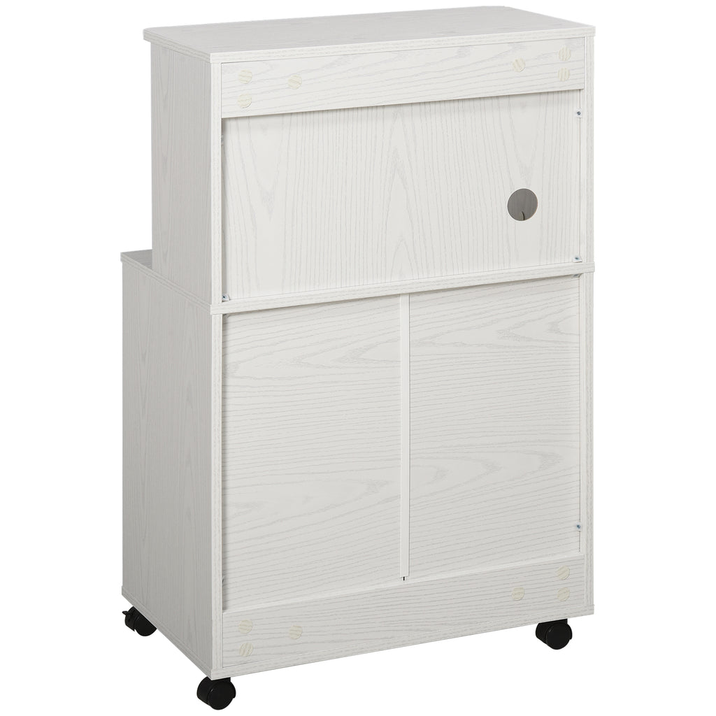 Chariot desserte micro-ondes placard 2 portes - dim. 60,4L x 40,3l x 97H cm - blanc-9