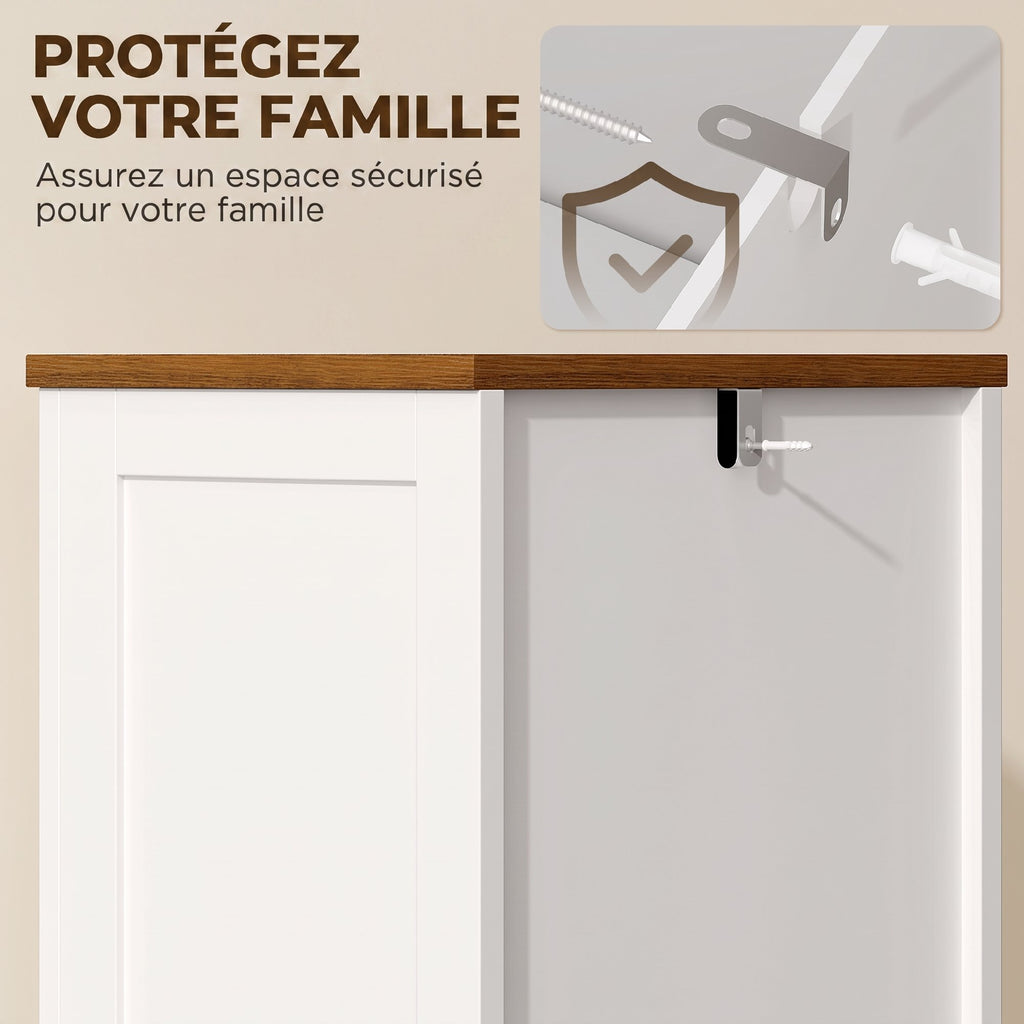 Meuble de salle de bain, meuble de rangement, 2 portes, tiroir, compartiment ouvert et étagères réglables, blanc-6