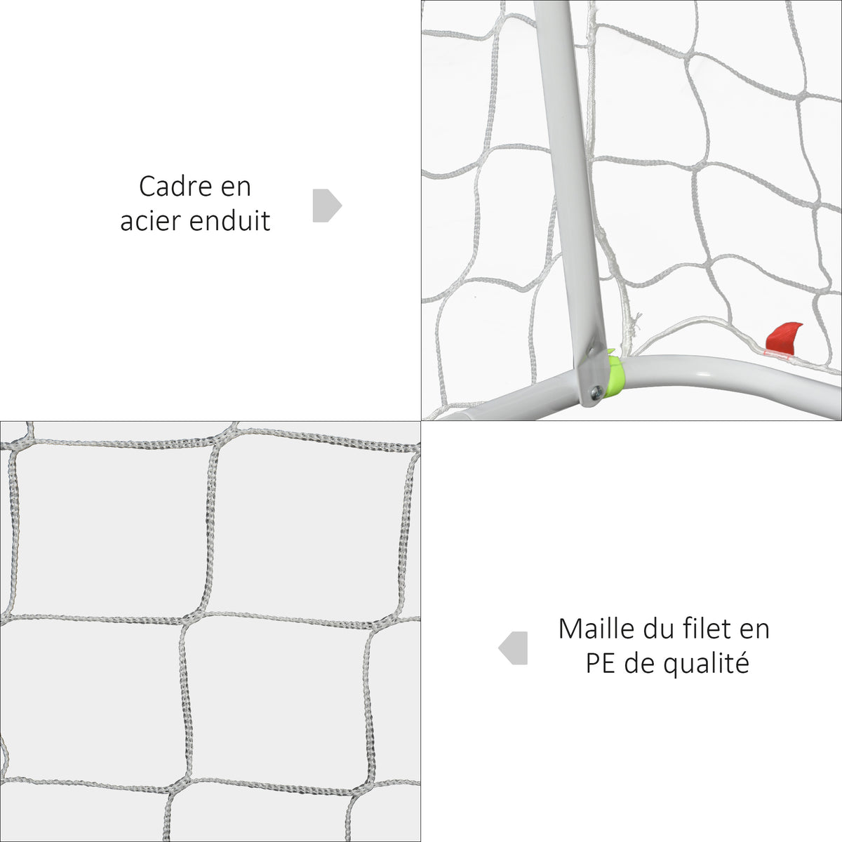 Lot de 2 buts de football - cage de foot - but d'entrainement - châssis métal filet PE - piquets & outil inclus - blanc-3