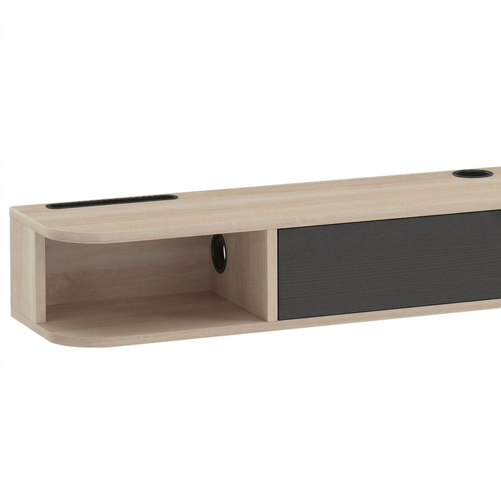 Meuble TV suspendu, meuble télé pour téléviseur jusqu'à 75 pouces, tiroir rabattable 2 étagères 180x24x16cm bois naturel-8