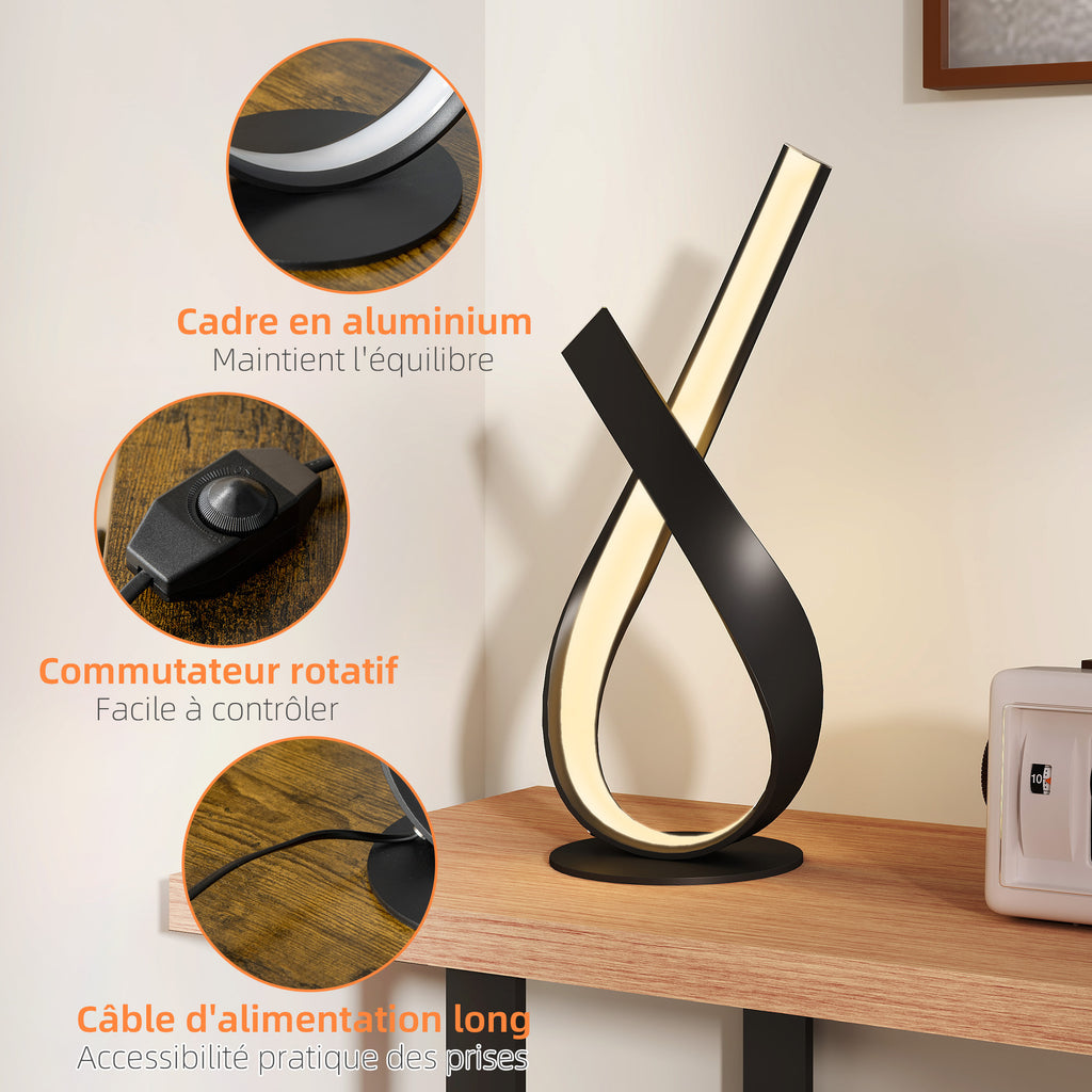 Lampe à poser design contemporain - lampe de table design spirale - dim. 21L x 15l x 43H cm - alu. noir LED blanc chaud-5