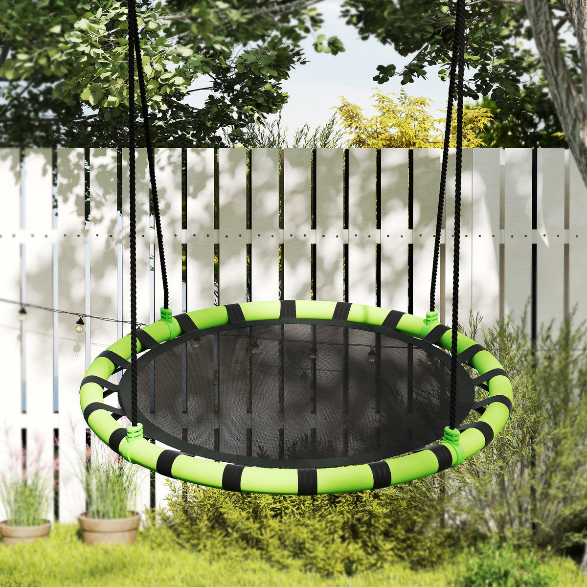 Balançoire nid d'oiseau, balançoire suspendue avec cordes réglables en hauteur, siège rond Ø 100 cm, noir-8