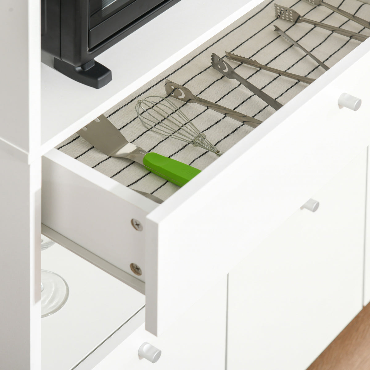 Meuble de micro-onde armoire cuisine meuble de rangement multi-rangements buffet avec 2 placards 4 niches tiroir coulissant dim. 90L x 40l x 120H cm en bois blanc-8
