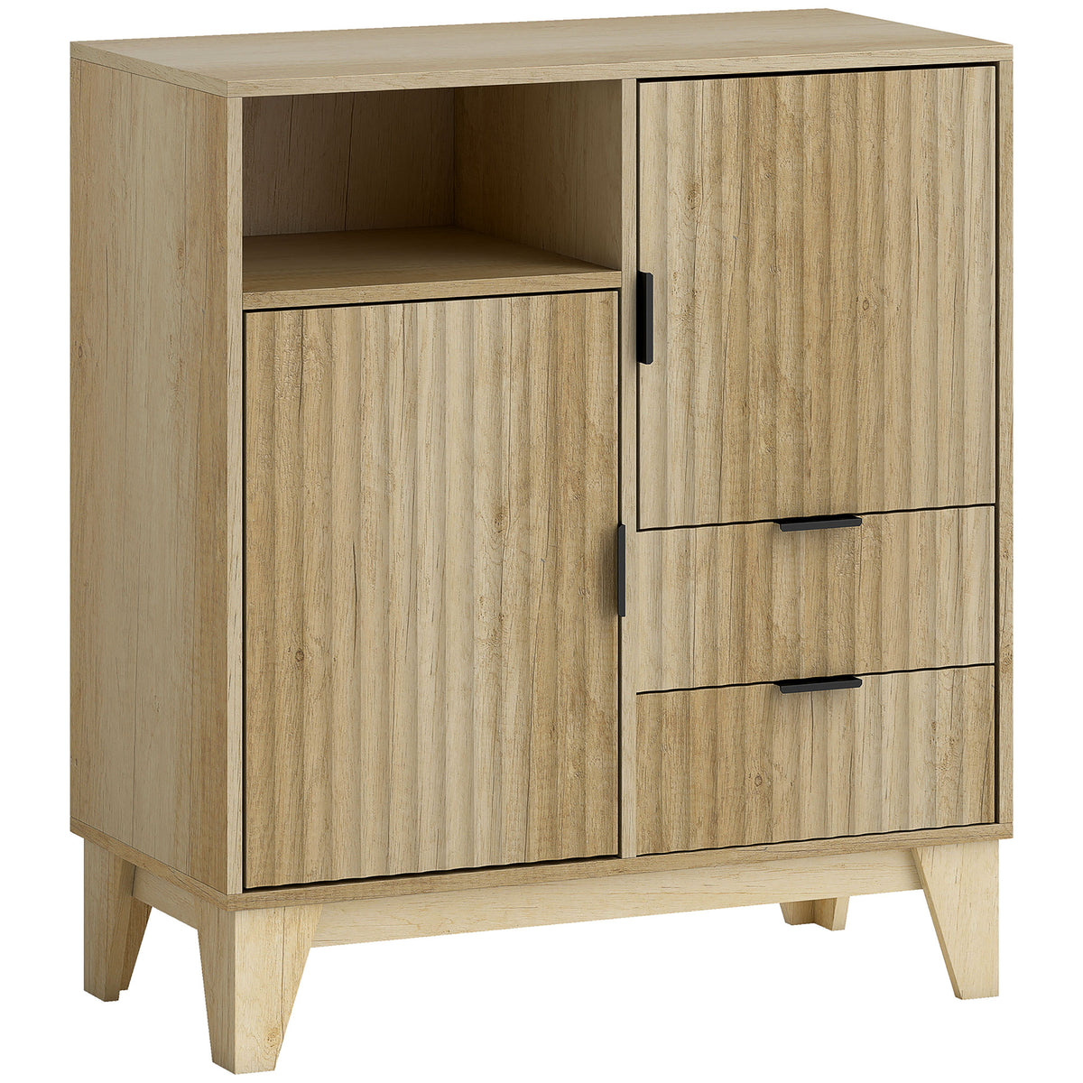 Buffet salon, meuble de rangement, 2 portes, 2 tiroirs, étagère réglable, compartiment ouvert, 80x40x90cm, bois naturel-0
