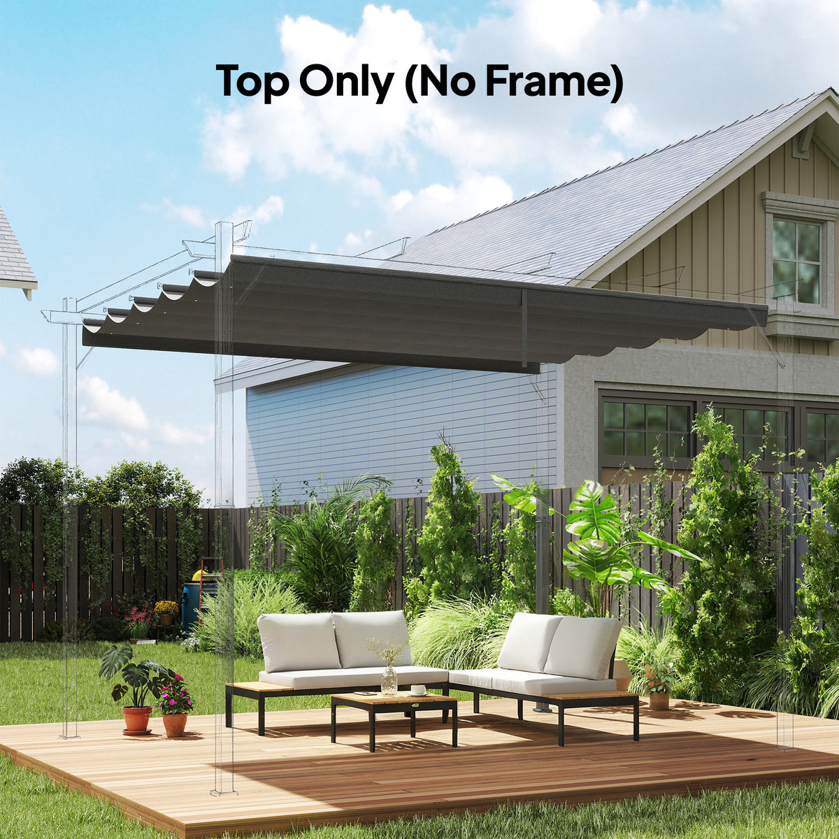 Toile de toit pour pergola tonnelle rétractable de 4 x 3 m - toile uniquement 350 x 260 cm gris clair-1
