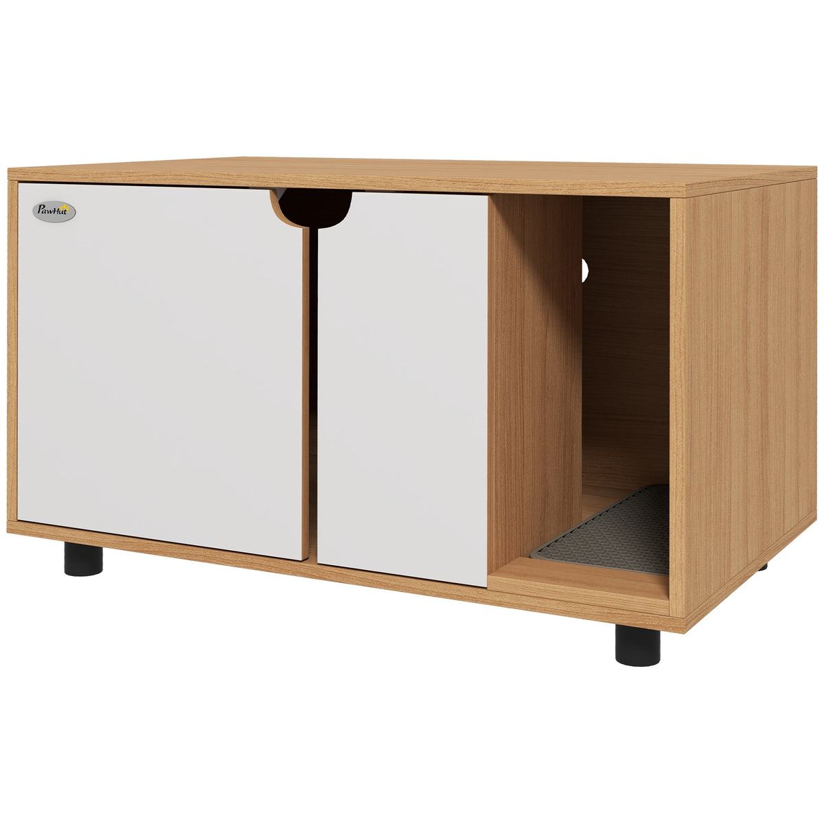 Meuble à litière maison de toilette sur pieds pour chat 2 en 1 portes style scandinave 80 x 48 x 48 cm naturel et blanc-0