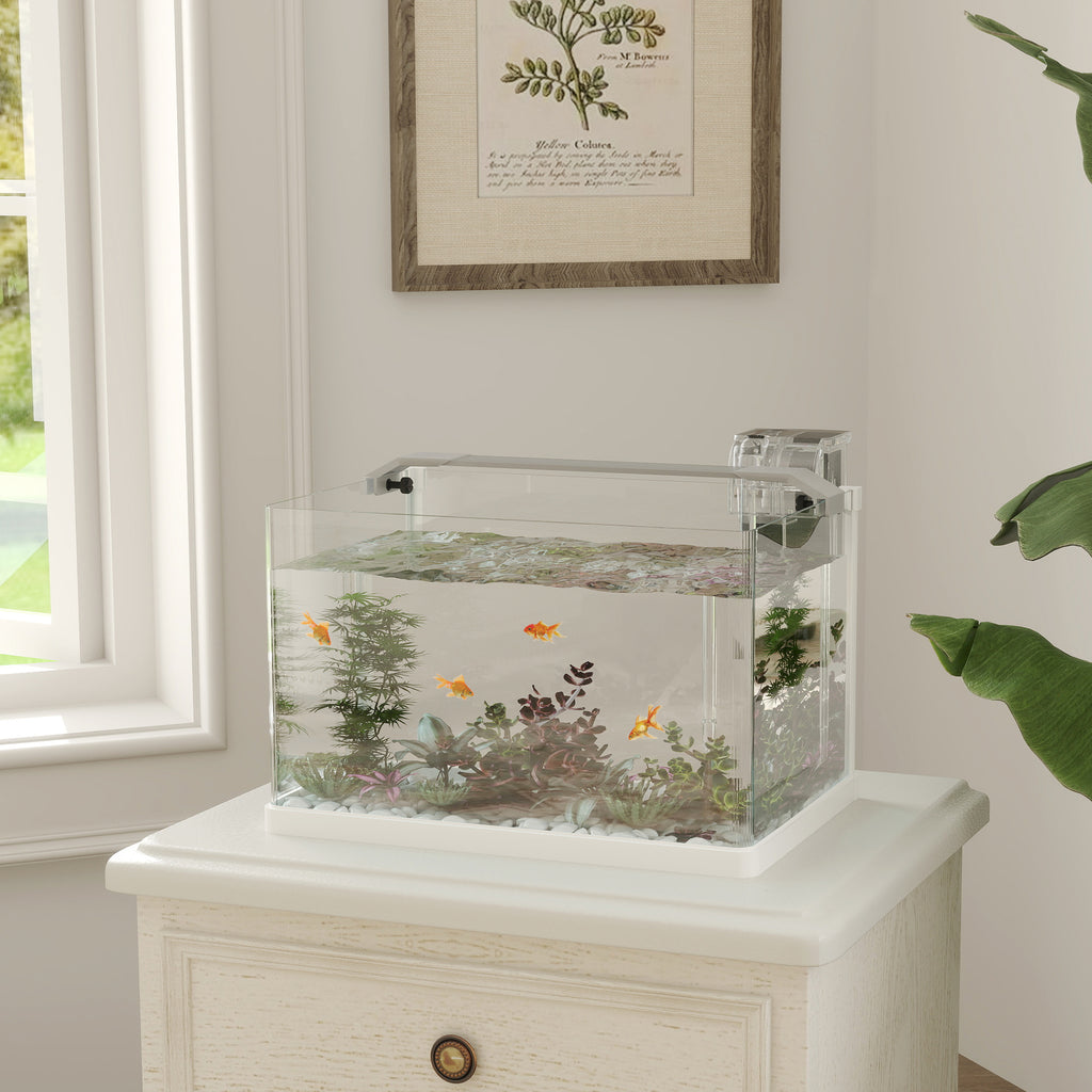 Aquarium en verre avec lumières LED aquarium de 20L pompe à filtre 38 x 26 x 27 cm blanc-1