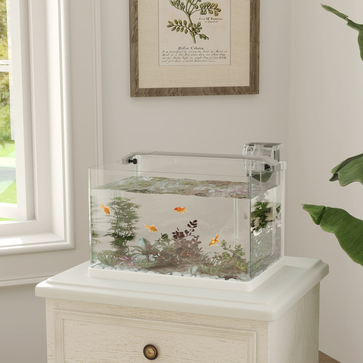 Aquarium en verre avec lumières LED aquarium de 20L pompe à filtre 38 x 26 x 27 cm blanc-1