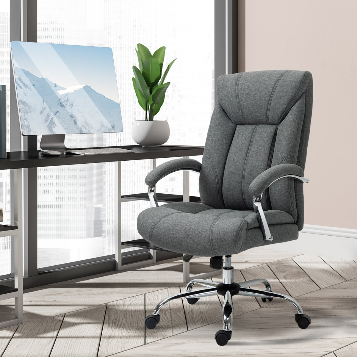 Fauteuil de bureau, chaise de bureau ergonomique, hauteur réglable, dossier haut, fonction de bascule, 65x78x118cm, gris-1