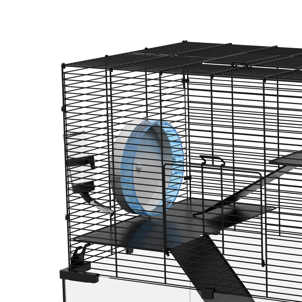 Cage hamster cage rongeur 3 niveaux avec roue rampes maisonnette abreuvoir mangeoire 60L x 40l x 54,5H cm noir-8