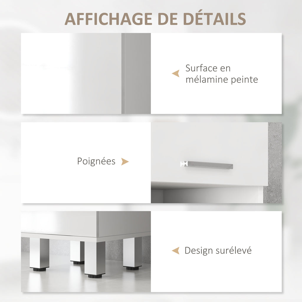Meuble colonne salle de bain avec étagères réglables et compartiments ouverts, 30x30x180cm, blanc brillant-5