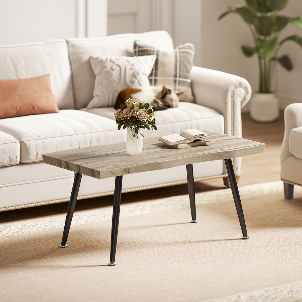 Table basse, table d'appoint moderne avec pieds en acier et plateau épais de 4 cm, 100 x 50 x 45 cm, chêne et noir-1