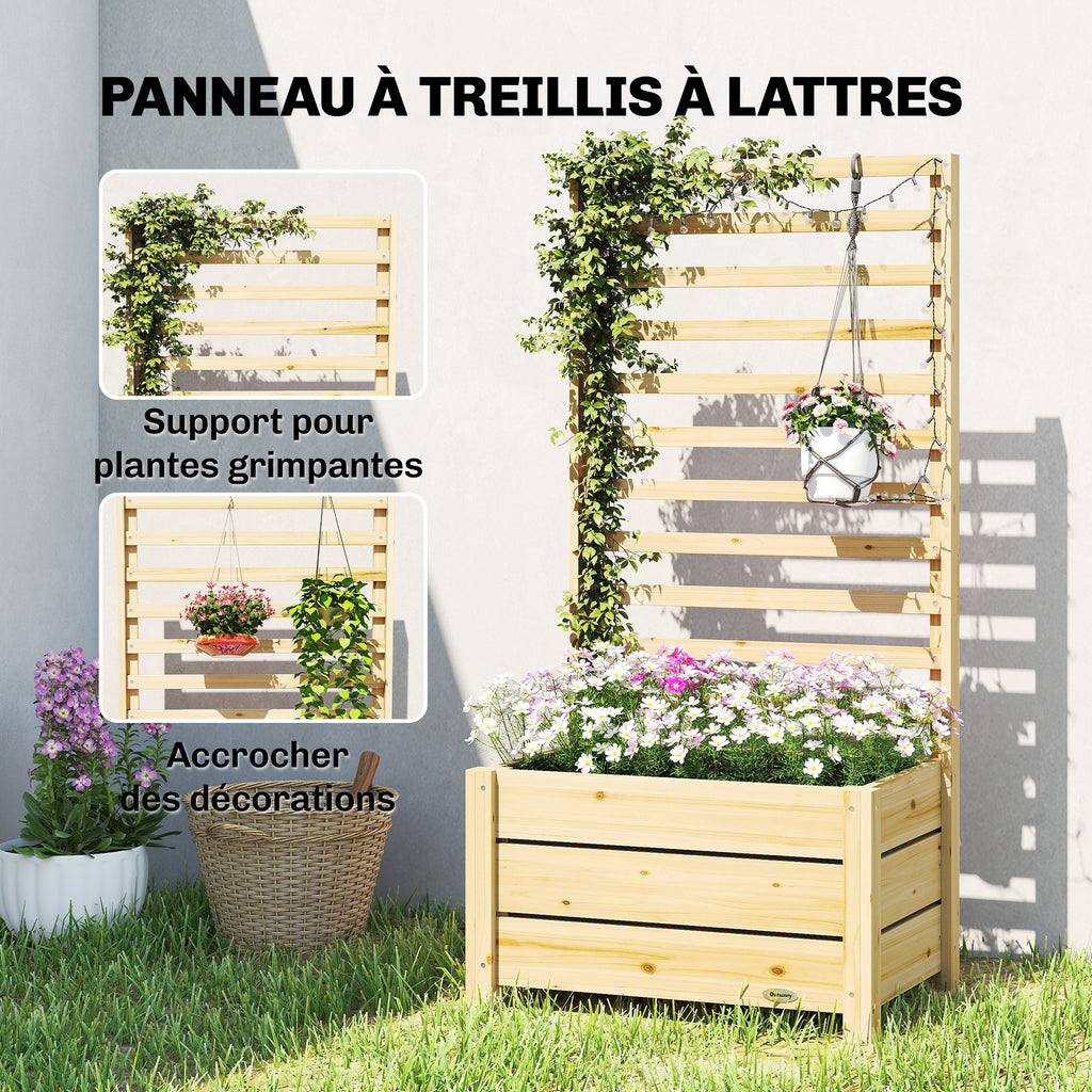 Jardinière avec treillis, bac à fleurs avec brise-vue, trou de drainage et doublure intérieure, 60 x 39 x 120 cm, bois naturel-3