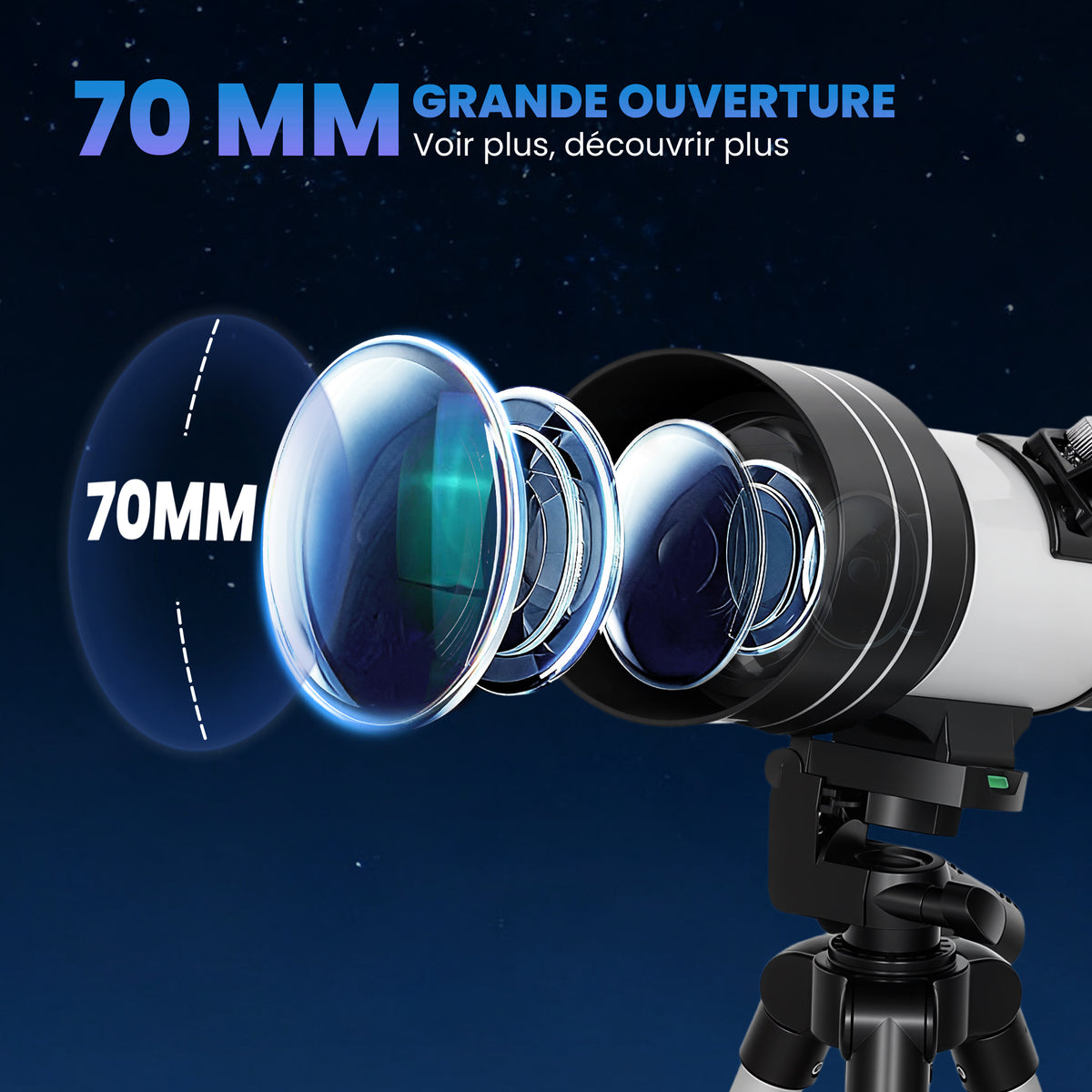 Télescope Astronomique 70 mm, Télescope Réfracteur 100X/50X/30X avec 3 Oculaires, Monture AZ 300 mm, 76x76x133cm, Blanc-3