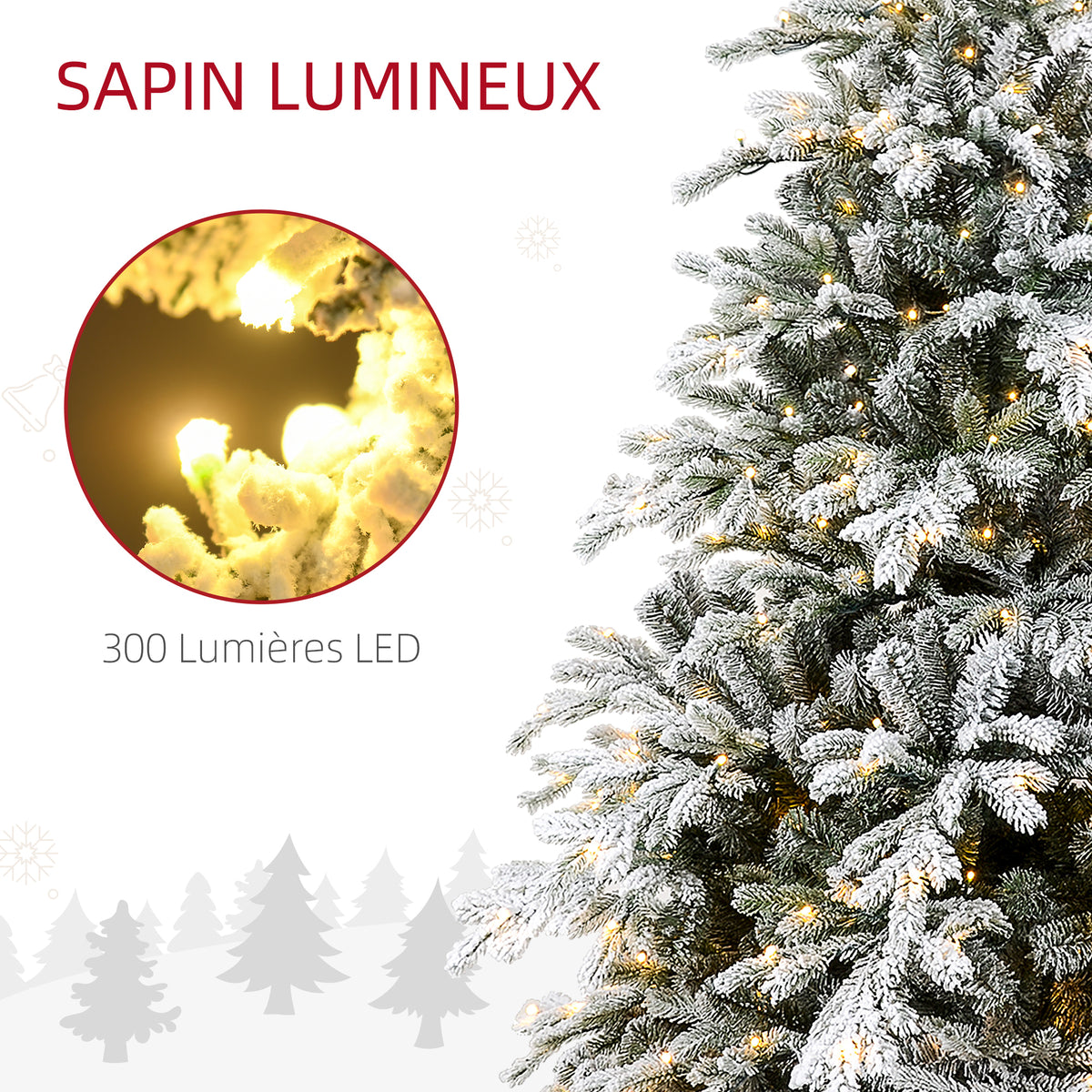 Sapin de Noël artificiel 180 cm arbre de Noël lumineux floqué enneigé avec lumière LED blanc chaud et 1321 pointes-4