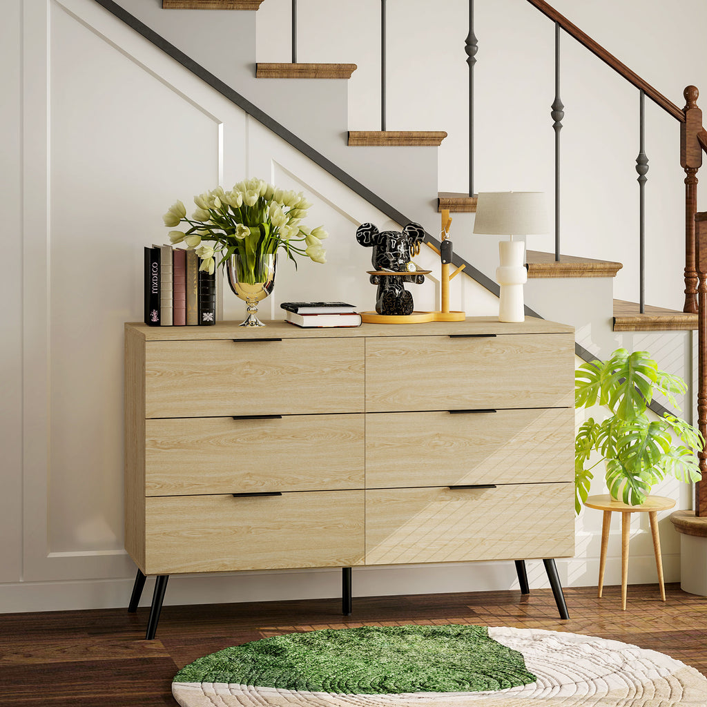 Commode 6 tiroirs Commode moderne pour chambre à coucher avec design anti-basculement 110L x 40l x 75H cm Aspect bois-9