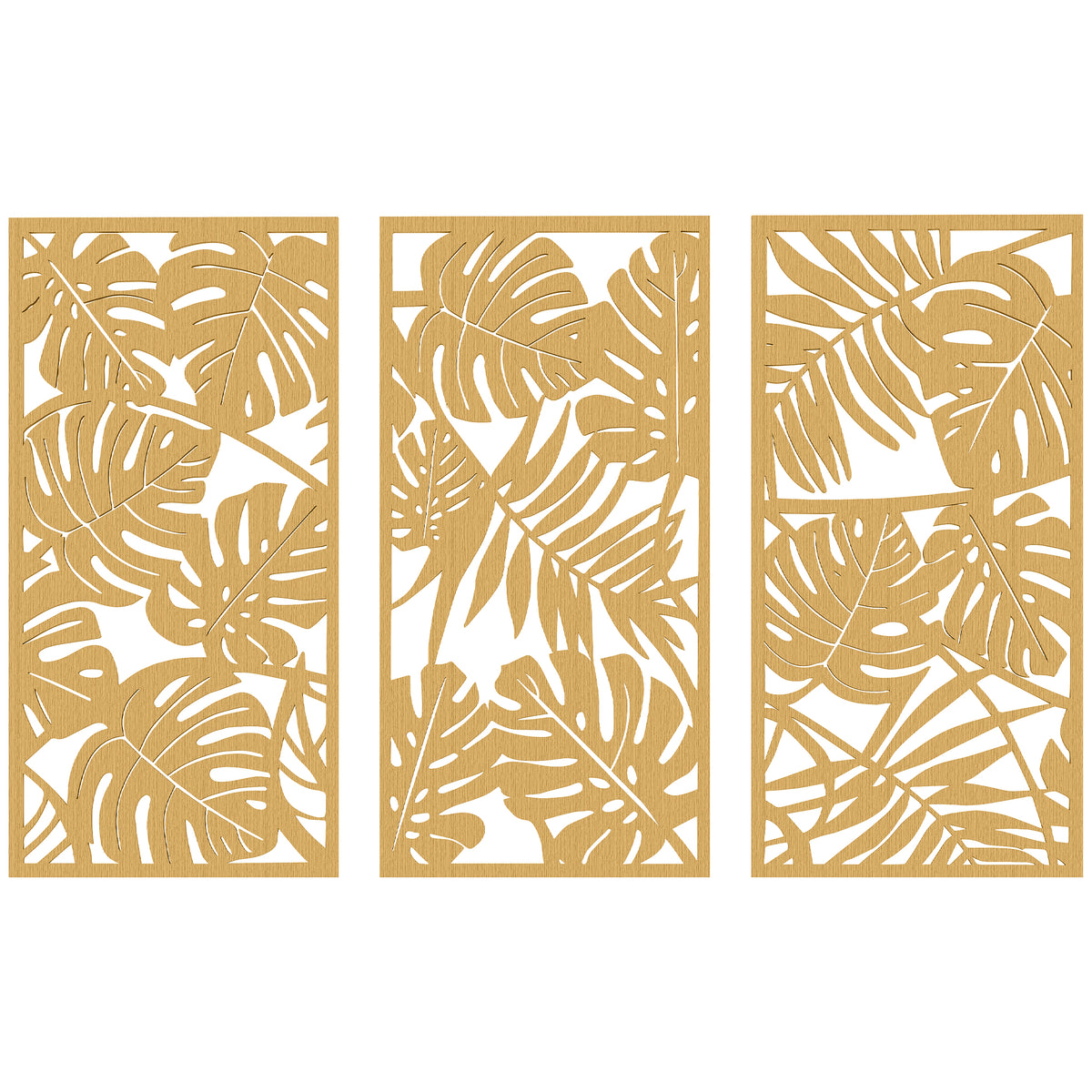 Ensemble de 3 Décorations Murales en Bois 3D, 40 x 80 cm, Feuilles Tropicales, Effet Bois Naturel-7