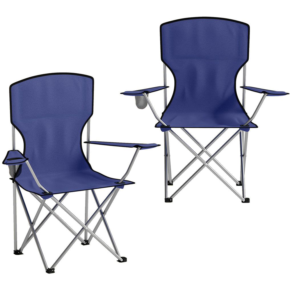 Lot de 2 Chaises de Camping Pliantes avec Porte-Gobelet, Sac de Transport, Dossier Haut, 88x57x97cm, Bleu Foncé-0