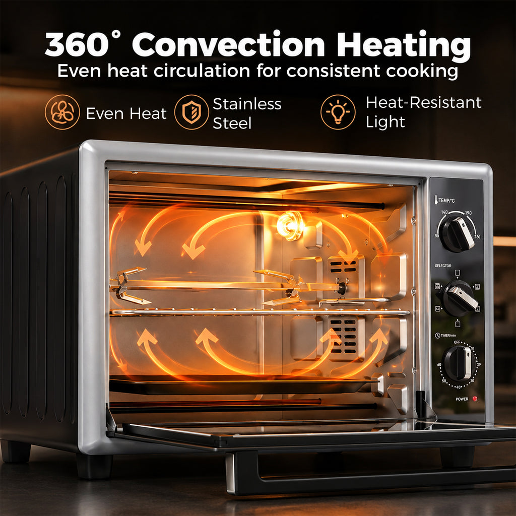 Mini-Four Électrique avec Broche Rotative 46L 1800W, Four à Convection Multifonction, Chaleur Tournante, Minuterie, Noir-7