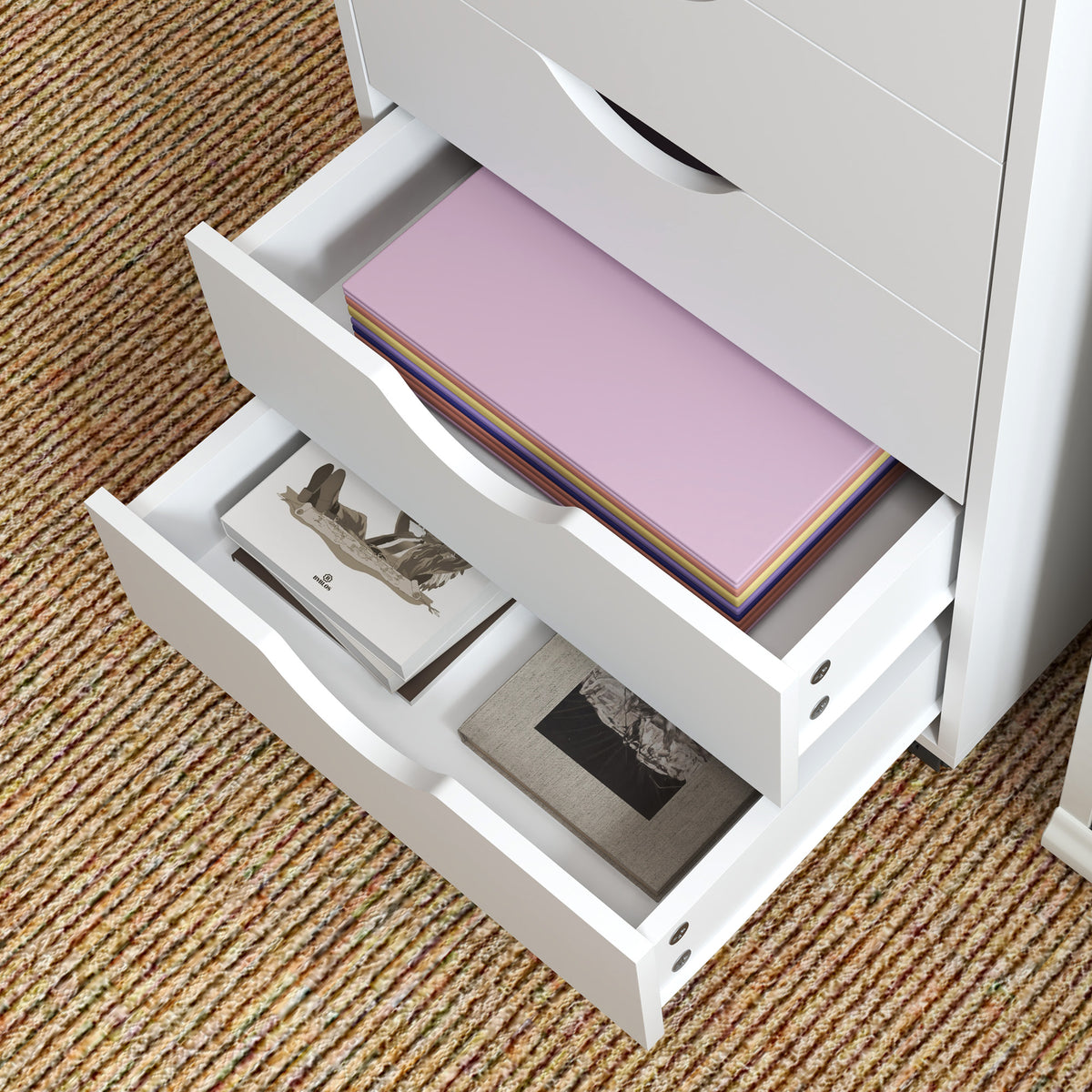 Caisson bureau mobile, meuble rangement sur roulettes avec 5 tiroirs, bois, 40 x 40 x 67 cm, blanc-8
