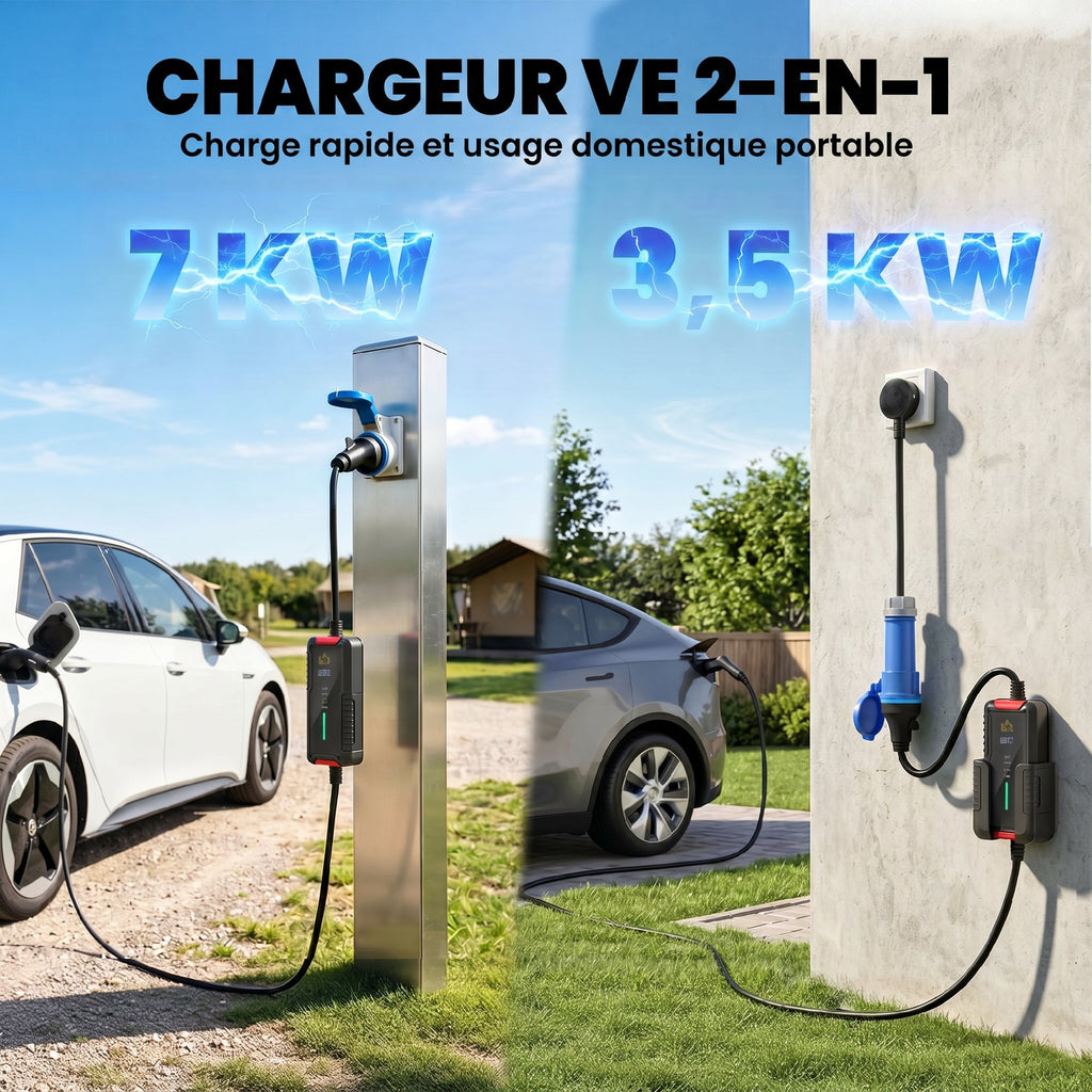 Chargeur Voiture Électrique Type 2, 7,4kW, 6-32A, 8m, Prise CEE, Adaptateur Européen, Écran LCD, IP65, 21x8,5x5cm, Noir-3