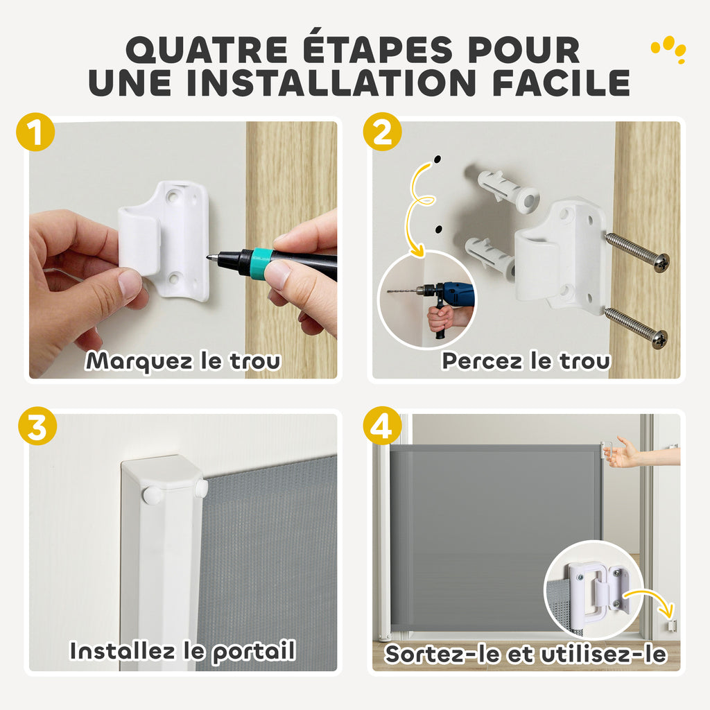 Barrière de sécurité barrière animaux rétractable automatique 1,15L x 0,83H m teslin métal gris-5