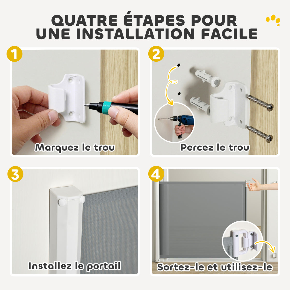 Barrière de sécurité barrière animaux rétractable automatique 1,15L x 0,83H m teslin métal gris-5