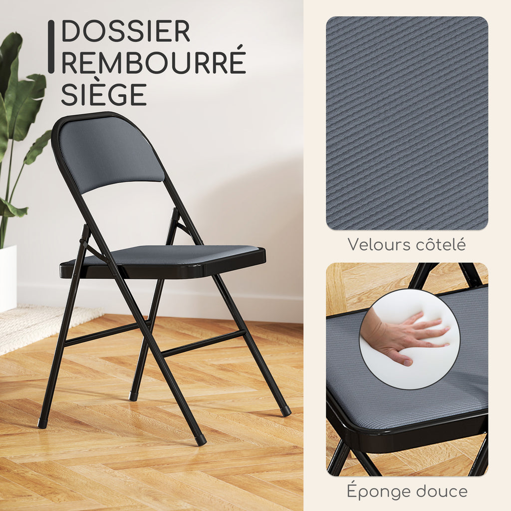 Lot de 4 chaises pliantes chaises de salle à manger portables cadre en acier 45 x 46 x 78 cm gris-3