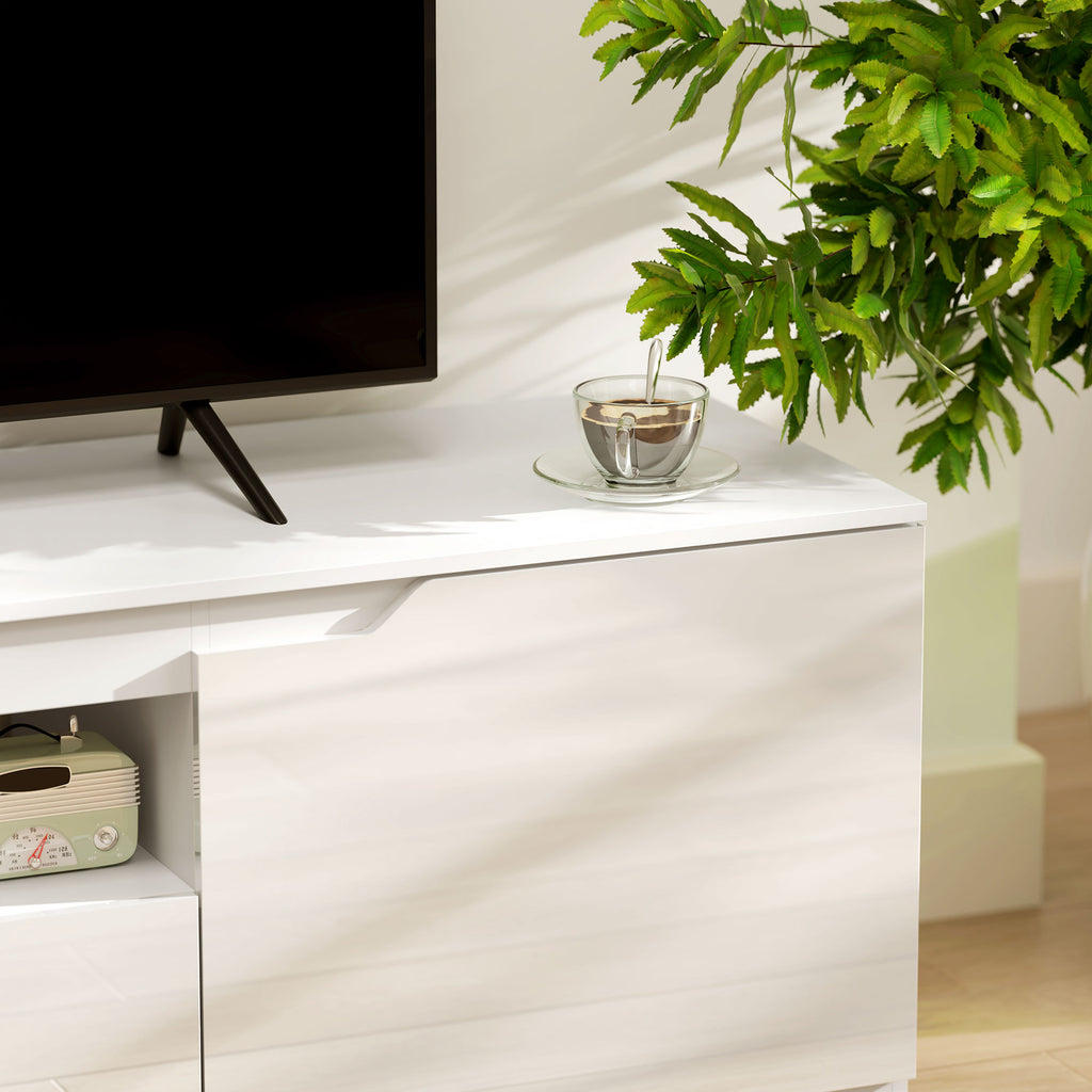 Meuble TV 160 cm, meuble télé pour téléviseur jusqu'à 65 pouces avec 2 portes et tiroir, blanc-8