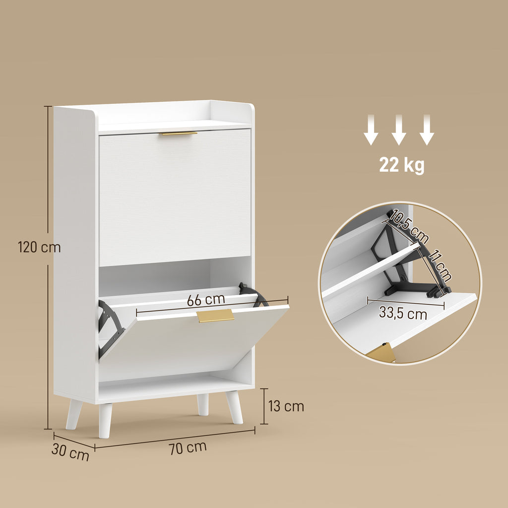 Meuble à chaussures 12 paires, armoire à chaussures étroite avec 2 tiroirs rabattables, étagères réglables, blanc-2