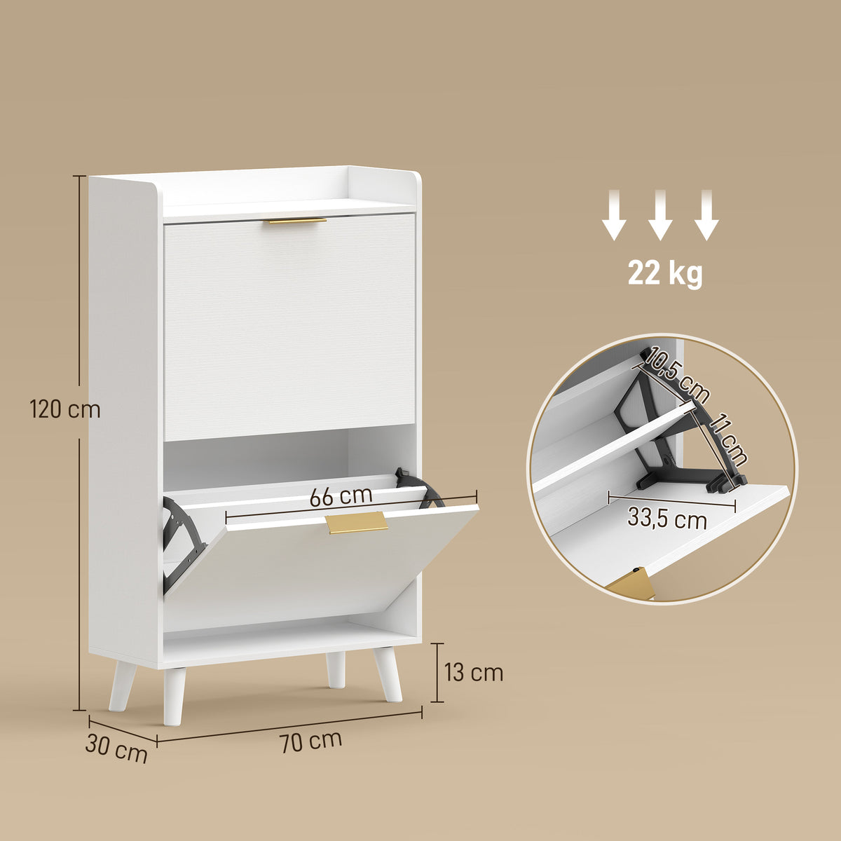 Meuble à chaussures 12 paires, armoire à chaussures étroite avec 2 tiroirs rabattables, étagères réglables, blanc-2