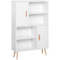 Bibliothèque scandinave 4 niches + 2 placards avec étagère dim. 80L x 24l x 123H cm Pieds effilés inclinés Bois Massif Panneaux Particules Blanc-0