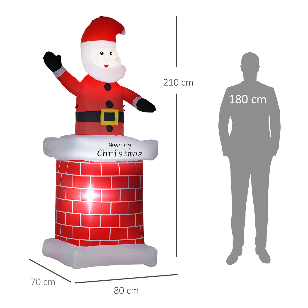 Père Noël gonflable avec cheminée lumineux LED hauteur 210 cm polyester imperméable rouge blanc noir-2