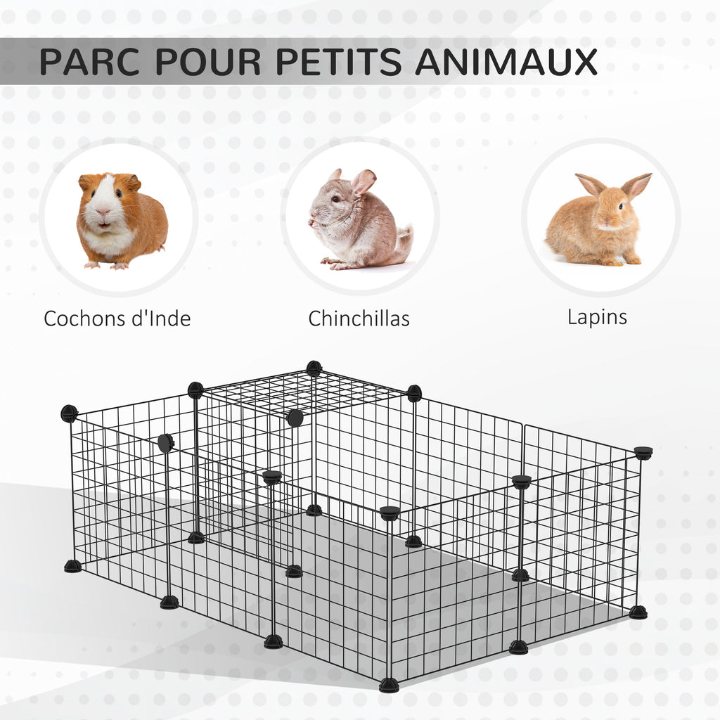 Enclos pour petits animaux parc pour lapins, cochons d'Inde et rongeurs modulable, noir-4