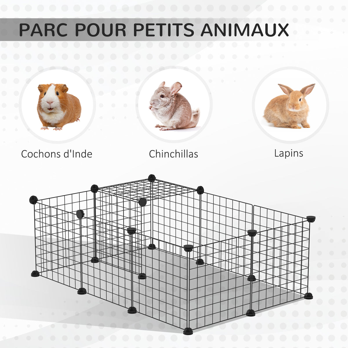 Enclos pour petits animaux parc pour lapins, cochons d'Inde et rongeurs modulable, noir-4