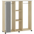 Armoire penderie Meuble de Rangement Mobile 6 roulettes 120L x 40l x 128H cm en bois naturel-0